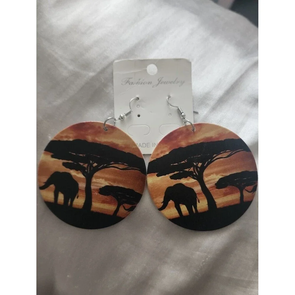 3 for $18 Real Wood African Pierced Earrings 1 1/2 Inches NWT
